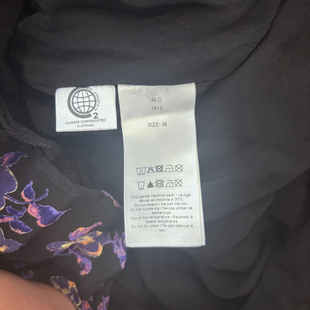 Ganni Women's Black Floral Georgette Mini Long Sleeve Dress Size US Small 4 / 36 - Picture 8 of 11